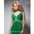 A Line V Neck Cap Sleeve Empire Long Emerald Green Chiffon Beaded Evening Prom Dress