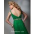 A Line V Neck Cap Sleeve Empire Long Emerald Green Chiffon Beaded Evening Prom Dress