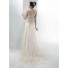 A Line V Neck Cap Sleeve Lace Applique Tulle Wedding Dress Crystals Belt