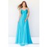A Line V Neck Cap Sleeve Sheer Back Long Royal Blue Chiffon Beaded Evening Prom Dress