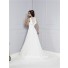 A Line V Neck Chiffon Lace Crystals Beaded Wedding Dress With Buttons Train