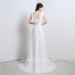 A Line V Neck Cowl Back Chiffon Lace Wedding Dress With Buttons