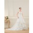 A Line V Neck Open Back Organza Ruffle Lace Beaded Wedding Dress With Buttons