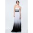 A Line White And Black Ombre Chiffon Beaded Long Evening Prom Dress Corset Back