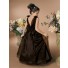 A-line Princess Scoop Floor Length Brown Organza Flower Girl Dress With Flowers Bow