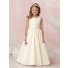 A-line Princess Scoop Floor Length Ivory Satin Lace Flower Girl Dress With Sash