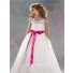 A-line Princess Scoop Floor Length White Organza Lace Flower Girl Dress With Sash Bow