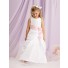 A-line Princess Scoop Floor Length White Taffeta Flower Girl Dress With Flowers