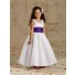 A-line Princess Scoop Tea Length White Taffeta Wedding Flower Girl Dress With Sash