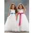 A-line Princess Straps Floor Length White Organza Designer Flower Girl Dress With Sash