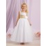 A-line Princess Straps Long White Tulle lace Flower Girl Dress With sash