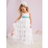 A-line Princess Wide Straps Floor Length Tiered White Chiffon Flower Girl Dress With Sash