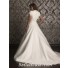A line high neck chapel train organza lace simple wedding dress with short sleeves