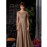 A line long brown chiffon beaded mother of the bride dress