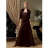 A line long chocolate brown satin mother of the bride dress with jacket