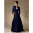 A line long navy blue satin mother of the bride dress with jacket