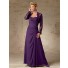 A line long purple chiffon mother of the bride dress with lace jacket