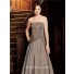 A line strapless long brown taffeta mother of the bride dress with lace jacket