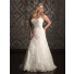 A line sweetheart sweep train lace plus size wedding dress with sash and buttons