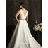 A line v neck chapel train organza plus size wedding dress with beading and straps