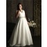 A line v neck chapel train organza plus size wedding dress with beading and straps