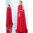 Adorable High Neck Long Red Lace Metal Belt Occasion Evening Dress With Cape