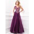 Amazing V Neck Cap Sleeve Drop Waist Long Purple Chiffon Lace Beaded Evening Prom Dress