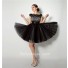 Ball Gown Bateau Neck Short Black Tulle Beaded Tutu Prom Dress