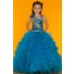 Ball Gown Blue Sequin Beaded Puffy Tulle Little Girl Pageant Party Dress