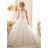 Ball Gown Cap Sleeve Illusion Back Tulle Lace Wedding Dress With Crystal Sash