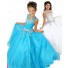 Ball Gown Cut Out Turquoise Tulle Beaded Girl Pageant Prom Dress
