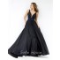 Ball Gown Deep V Neck Long Black Taffeta Beaded Prom Dress