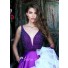 Ball Gown Deep V Neck Long Purple Taffeta Beaded Prom Dress