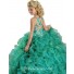 Ball Gown Emerald Green Organza Ruffle Beaded Little Girls Party Prom Dress Straps