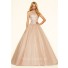 Ball Gown Halter Drop Waist Corset Champagne Tulle Beaded Prom Dress