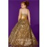 Ball Gown Halter Long Gold Sequin Little Girl Evening Prom Dress With Sash