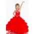 Ball Gown Halter Long Red Organza Ruffle Beaded Little Flower Girl Party Dress