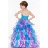 Ball Gown Halter Long Turquoise Purple Organza Ruffle Little Girl Prom Dress