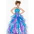 Ball Gown Halter Long Turquoise Purple Organza Ruffle Little Girl Prom Dress