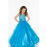 Ball Gown Halter Long Turquoise Tulle Beaded Little Flower Girl Party Dress