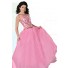 Ball Gown Illusion Neckline Cut Out Back Pink Tulle Beaded Teen Prom Dress