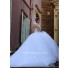 Ball Gown Illusion Neckline See Through Tulle Long Sleeve Corset Wedding Dress With Crystals