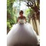 Ball Gown Illusion Neckline See Through Tulle Long Sleeve Corset Wedding Dress With Crystals