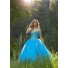 Ball Gown Off The Shoulder Basque Waist Corset Blue Tulle Prom Dress