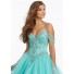Ball Gown Off The Shoulder Basque Waist Corset Aqua Tulle Prom Dress
