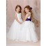 Ball Gown Scoop Floor Length White Organza Flower Girl Dress With Purple Sash Bow