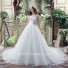 Ball Gown Scoop Neck Lace Organza Wedding Dress Chapel Train