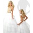 Ball Gown Scoop Neck Open Back White Organza Ruffle Gold Beaded Teen Prom Dress