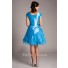 Ball Gown Square Neck Cap Sleeve Short Blue Organza Ruffle Layered Prom Dress