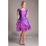 Ball Gown Square Neck Cap Sleeve Short Lilac Organza Ruffle Layered Prom Dress